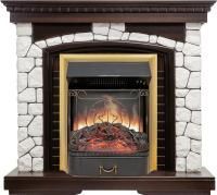 Каминокомплект Glasgow - Темный дуб / Белый с очагом Majestic FX Brass