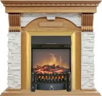 Каминокомплект Dublin - Дуб / Сланец белый с очагом Fobos FX M Brass