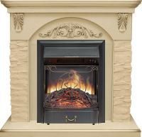 Каминокомплект Bern Сланец крупный бежевый / Алебастр темная патина с очагом Majestic FX Black