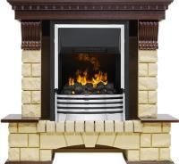 Каминокомплект Pierre Luxe - Темный дуб / Шампань (Высота 1050мм) с очагом Flagstaff