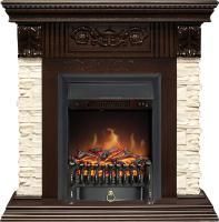 Каминокомплект Luxemburg (каменный) - Сланец/Темный дуб с очагом Fobos FX Black