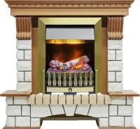 Каминокомплект Pierre Luxe - Дуб / Белый (Высота 1020мм) с очагом Danville Antique Brass FB2