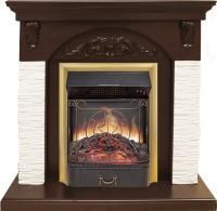 Каминокомплект Bern Сланец мелкий белый / Темный дуб с очагом Majestic FX M Brass
