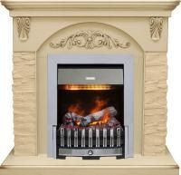 Каминокомплект Bern Сланец крупный бежевый / Алебастр темная патина с очагом Danville Chrome FB2