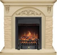 Каминокомплект Bern Сланец крупный бежевый / Алебастр темная патина с очагом Fobos FX Black