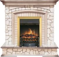 Каминокомплект Preston - Белый/Слоновая кость с патиной с очагом Fobos FX Brass