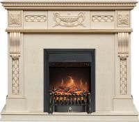 Каминокомплект Corsica - Слоновая кость с патиной (Ширина 1100) с очагом Fobos FX Black