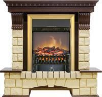 Каминокомплект Pierre Luxe - Темный дуб / Шампань с очагом Fobos FX M Brass