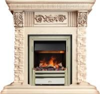Каминокомплект Luxemburg (каменный) - Сланец/Cлоновая кость с патиной с очагом Cavendish