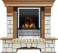 Каминокомплект Pierre Luxe - Дуб / Белый (Высота 1020мм) с очагом Flagstaff
