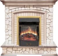 Каминокомплект Preston - Белый/Слоновая кость с патиной с очагом Majestic FX Brass