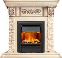 Каминокомплект Luxemburg (каменный) - Сланец/Cлоновая кость с патиной с очагом Brookline Black