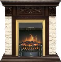 Каминокомплект Luxemburg (каменный) - Сланец/Темный дуб с очагом Fobos FX Brass