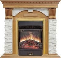 Каминокомплект Dublin - Дуб / Сланец белый с очагом Majestic FX M Brass