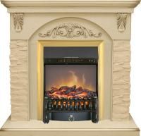 Каминокомплект Bern Сланец крупный бежевый / Алебастр темная патина с очагом Fobos FX M Brass
