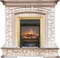 Каминокомплект Preston - Белый/Слоновая кость с патиной с очагом Fobos FX M Brass