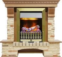 Каминокомплект Pierre Luxe - Дуб / Сланец с очагом Danville Antique Brass FB2