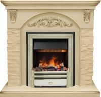 Каминокомплект Bern Сланец крупный бежевый / Алебастр темная патина с очагом Cavendish