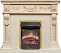 Каминокомплект Corsica - Слоновая кость с патиной (Ширина 1100) с очагом Majestic FX M Brass