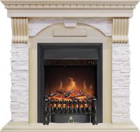 Каминокомплект Dublin - Слоновая кость с патиной / Сланец крем с очагом Fobos FX Black
