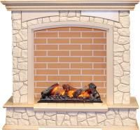 Каминокомплект Preston - Слоновая кость с патиной / Кирпич с очагом Cassette 600 NH