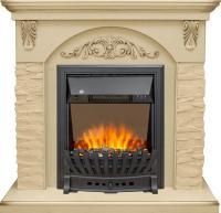 Каминокомплект Bern Сланец крупный бежевый / Алебастр темная патина с очагом Aspen Black