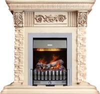 Каминокомплект Luxemburg (каменный) - Сланец/Cлоновая кость с патиной с очагом Danville Chrome FB2